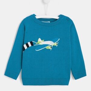 Jacadi Teal Sweater with Airplane Motif